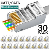 1/10/30 buc. trece prin conectori RJ45 Cat7/Cat6/Cat5 ecranat Capăt de cristal placat cu aur 8P8C Crimp UTP Ethernet mufă modulară