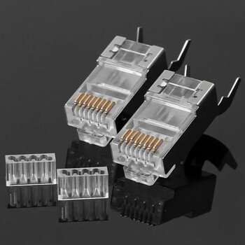 1/10/30Pcs Pass Through RJ45 Cat7/Cat6/Cat5 Екраниран съединител Crystal End Позлатен 8P8C Crimp UTP Ethernet Модулен щепсел