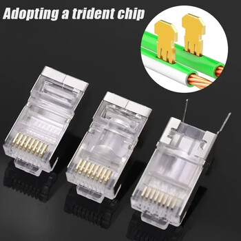 1/10/30Pcs Pass Through RJ45 Cat7/Cat6/Cat5 Екраниран съединител Crystal End Позлатен 8P8C Crimp UTP Ethernet Модулен щепсел