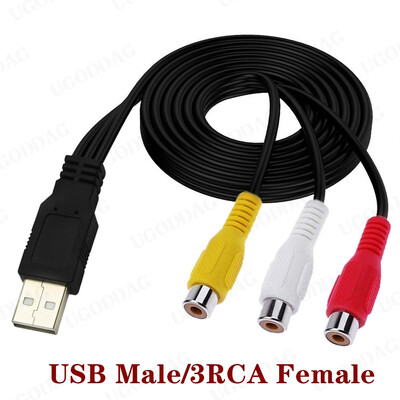 1db USB csatlakozódugó 3 RCA aljzat adapterhez audio átalakító videó AV A/V kábel USB-RCA kábel HDTV TV-hez televízióhoz kábel