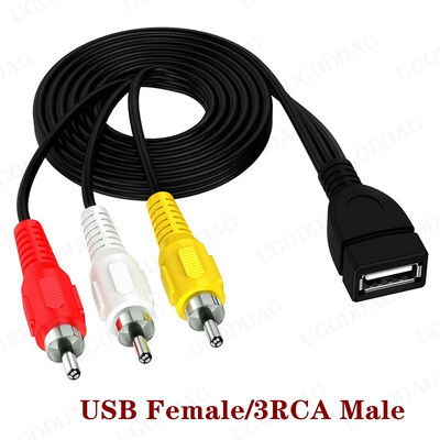 1db USB csatlakozódugó 3 RCA aljzat adapterhez audio átalakító videó AV A/V kábel USB-RCA kábel HDTV TV-hez televízióhoz kábel