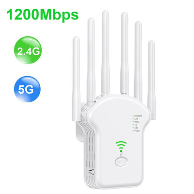 WiFi atkārtotājs Bezvadu maršrutētājs 1200Mbps 2.4G 5G signāla vāka paplašinātājs High Gain 6 antenas tīkla pastiprinātāja diapazona signāla pastiprinātājs