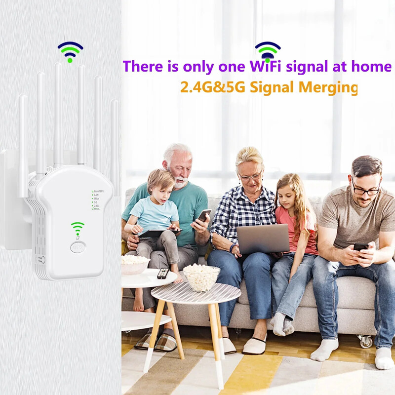 WiFi atkārtotājs Bezvadu maršrutētājs 1200Mbps 2.4G 5G signāla vāka paplašinātājs High Gain 6 antenas tīkla pastiprinātāja diapazona signāla pastiprinātājs