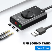 Προσαρμογέας κάρτας ήχου εξωτερικής κάρτας ήχου USB με δυνατότητα ρύθμισης έντασης ήχου μικροφώνου 3 θυρών για υπολογιστή φορητού υπολογιστή χωρίς πρόγραμμα οδήγησης Plug and Play