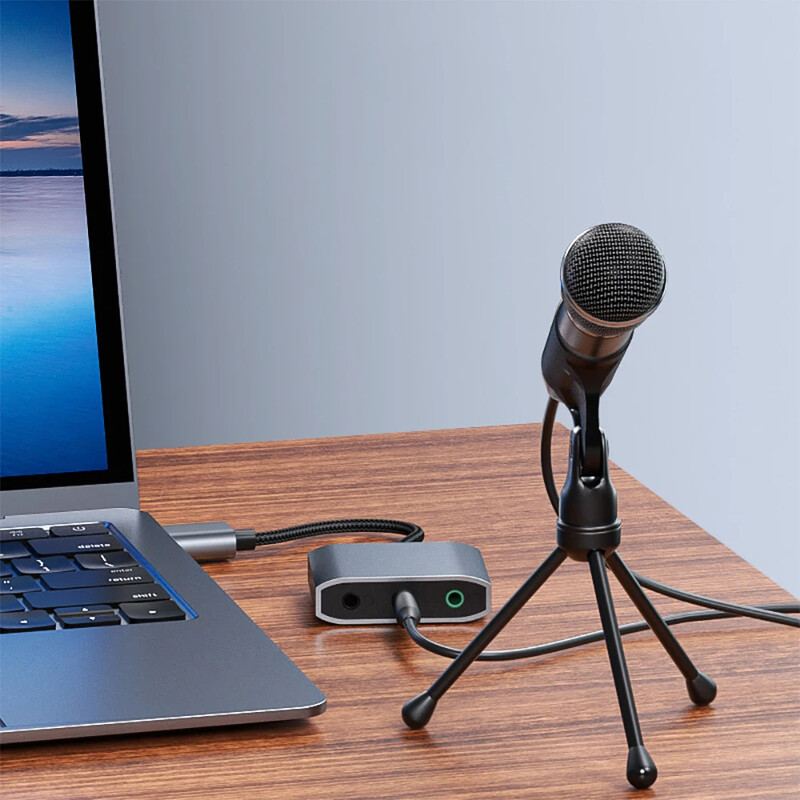 3 v 1 externá zvuková karta USB, audio jack 3,5 mm kábel, adaptér HIFI zvuku pre mikrofón, reproduktor, slúchadlá, PC, notebook