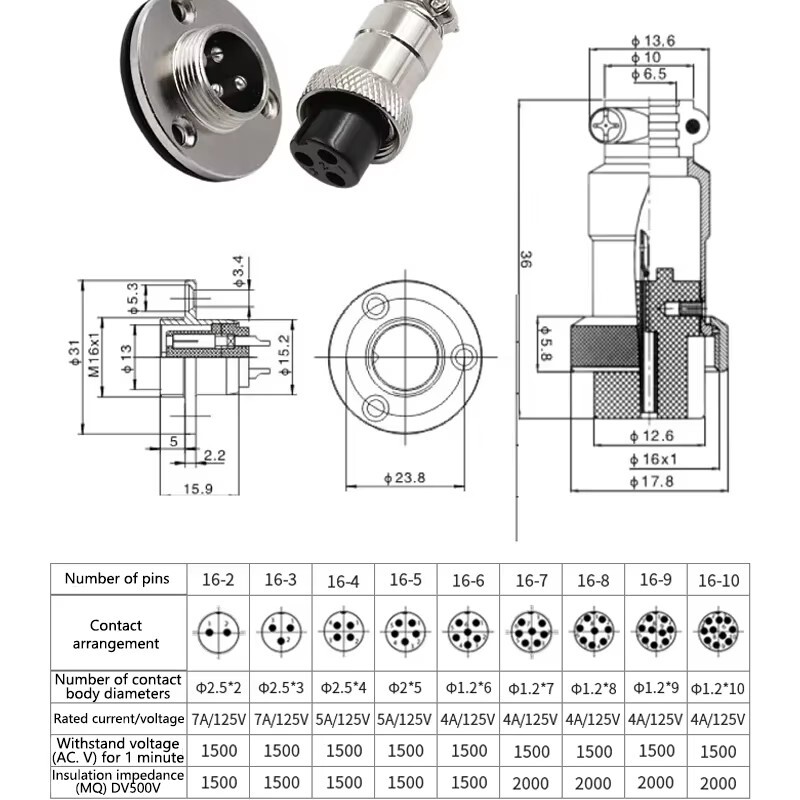 5 buc GX16 flanșă tip mufă de aviație mufă 2/3/4/5/6/7/8/9/10 pini mascul femela fixare conectori circulari