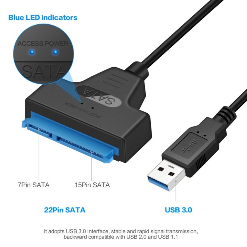SATA–USB 3.0 / 2.0 laidas iki 6 Gbps, skirtas 2,5 colio išoriniam HDD SSD kietajam diskui SATA 3 22 kontaktų adapteris USB 3.0 su Sata III laidu