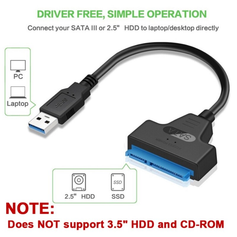 SATA–USB 3.0 / 2.0 laidas iki 6 Gbps, skirtas 2,5 colio išoriniam HDD SSD kietajam diskui SATA 3 22 kontaktų adapteris USB 3.0 su Sata III laidu