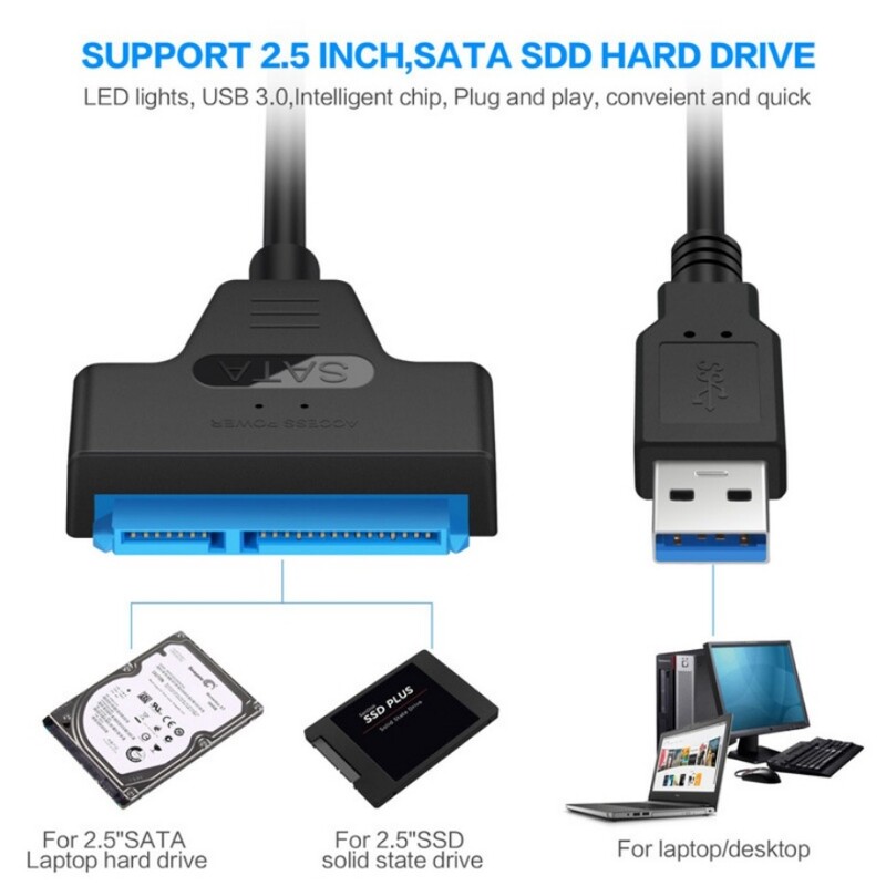 SATA–USB 3.0 / 2.0 laidas iki 6 Gbps, skirtas 2,5 colio išoriniam HDD SSD kietajam diskui SATA 3 22 kontaktų adapteris USB 3.0 su Sata III laidu