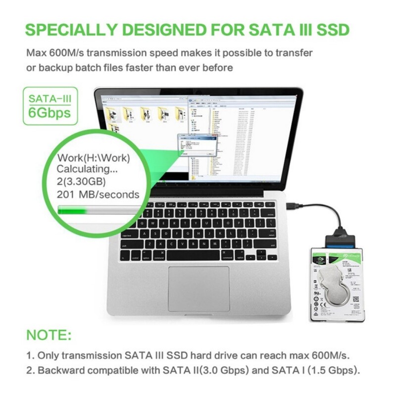 SATA–USB 3.0 / 2.0 laidas iki 6 Gbps, skirtas 2,5 colio išoriniam HDD SSD kietajam diskui SATA 3 22 kontaktų adapteris USB 3.0 su Sata III laidu