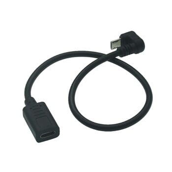 180 градуса Micro Mini Usb Up Angle USB 3.1 Тип C женски към микро USB мъжки USB-C преобразувател на данни за зареждане, адаптерен кабел 0,3 м/30 см