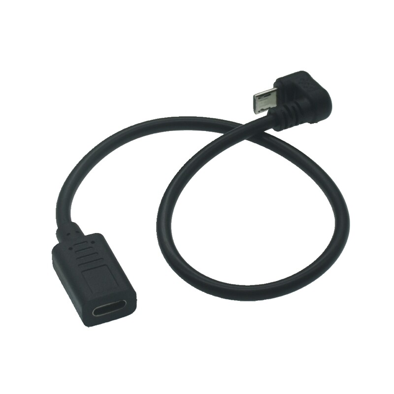 180-stupňový Micro Mini USB adaptér USB 3.1 typu C samica na Micro USB samec s uhlom závitu 0,3 m/30 cm