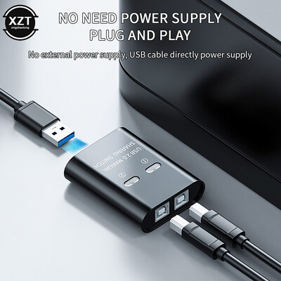 Dispozitiv de partajare a imprimantei USB 2 în 1 ieșire Dispozitiv de partajare a imprimantei cu 2 porturi Comutare manuală Kvm Splitter Hub Convertor Plug and Play