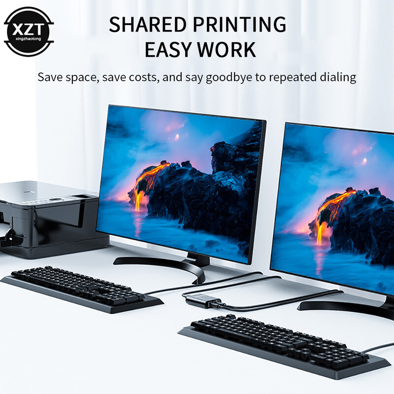 USB-printeri jagamisseade 2 in 1 väljund Printeri jagamisseade 2-pordiline käsitsi KVM-i lülitus jaotur jaotur Konverter Plug and Play