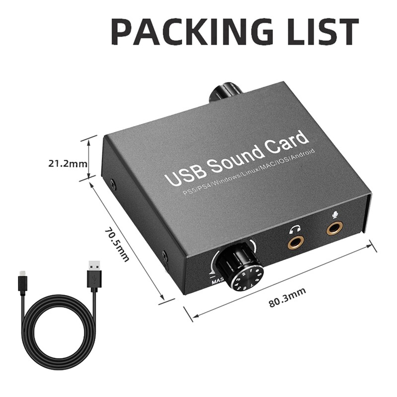 USB-C garso plokštė Garso išorinė 3,5 mm mikrofono garso adapterio garso plokštė, skirta PS4 kompiuteriui nešiojamojo kompiuterio ausinės USB garso plokštę lengva naudoti