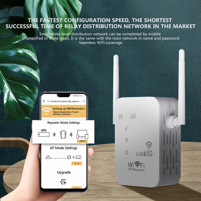 5G WiFi átjátszó Wi-fi erősítő jel Wifi bővítő hálózati erősítő 1200Mbps 5 Ghz nagy hatótávolságú vezeték nélküli Wi-fi átjátszó