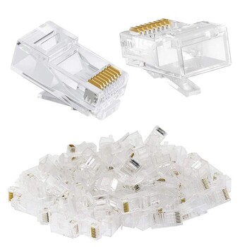 100PC RJ45 Ethernet кабели Модул Щепсел Мрежов конектор Кристални глави Cat5 позлатен мрежов кабел, подходящ за компютърна телевизия