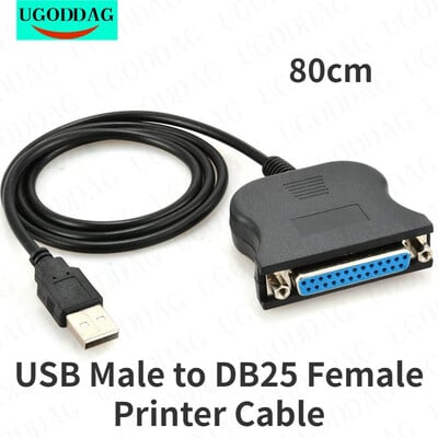 80 cm-es USB dugasz-DB25-alj nyomtatókábel párhuzamos nyomtatási átalakító kábel 25 tűs 25 tűs LPT USB-DB25 kábel