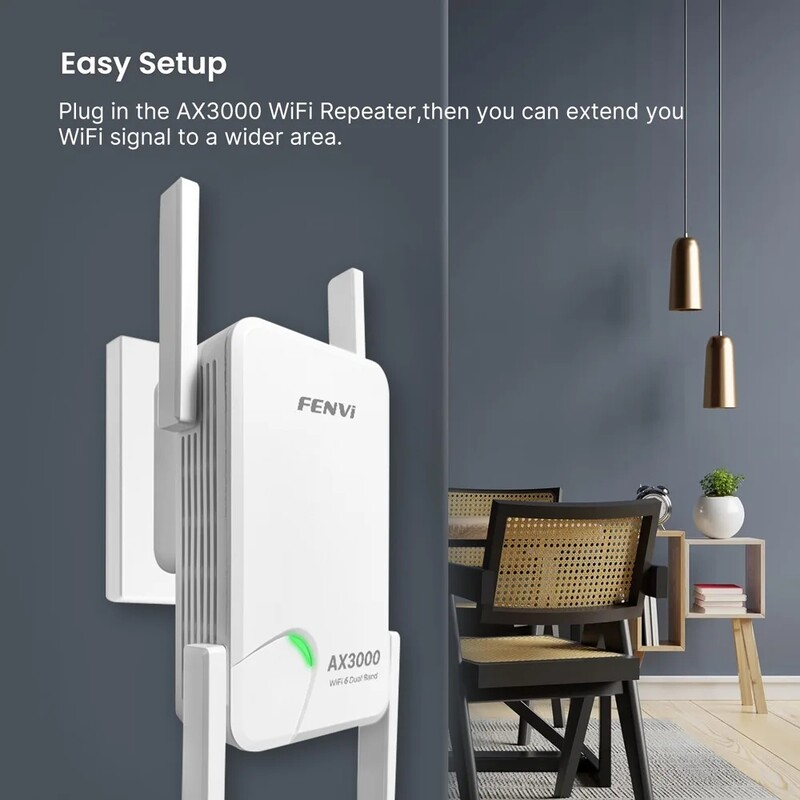 FENVI WIFI6 AX3000 Gigabit Wireless Repeater Dual Band 2.4/5Ghz Signal Booster cu 4 antene cu câștig mare Amplificator cu rază lungă