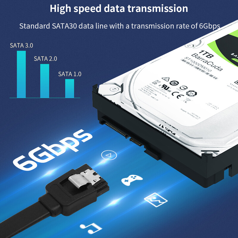 TISHRIC SATA 3.0 III kietojo disko duomenų kabelis HDD SSD laido linija 7 kontaktų Sata kabelis 6 Gbps 40 cm dvigubas tiesus SATA įrenginio kabelis