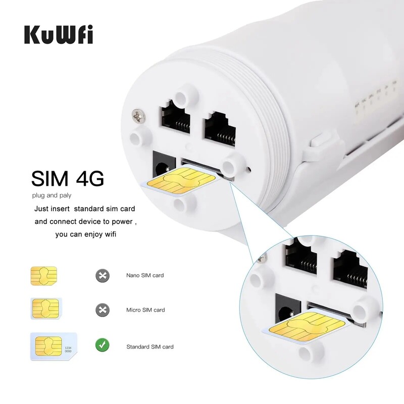 KuWFi 4G Outdoor WIFI Router 150Mbps Αδιάβροχος δρομολογητής κάρτας SIM 4G ευρείας εμβέλειας Ασύρματο Hotspot Internet Υποστήριξη Wifi 64 Χρήστες
