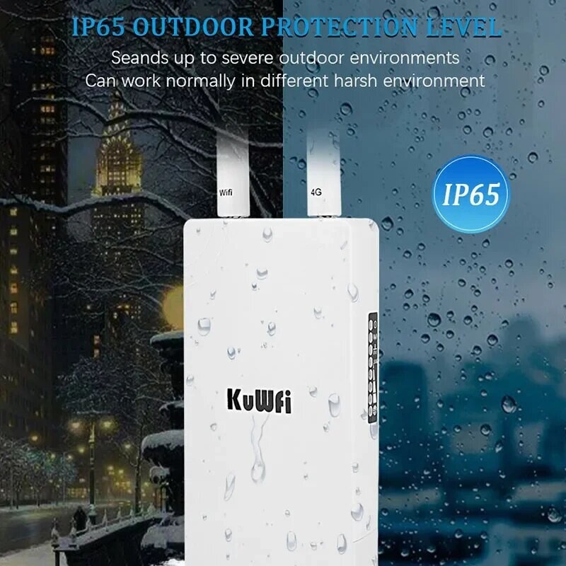 KuWFi vonkajší 4G CPE Wifi router 150Mbps bezdrôtový Wifi router so slotom pre SIM kartu, zosilňovač Wifi signálu za každého počasia, extender pre IP kameru