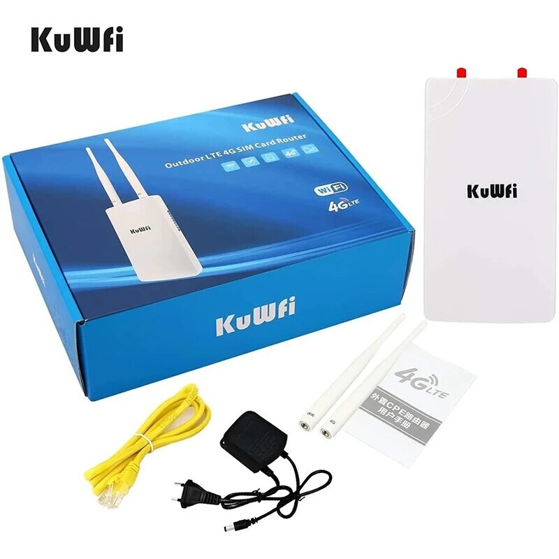 KuWFi vonkajší 4G CPE Wifi router 150Mbps bezdrôtový Wifi router so slotom pre SIM kartu, zosilňovač Wifi signálu za každého počasia, extender pre IP kameru