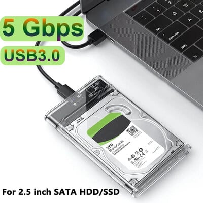 USB3.0 išorinis HDD dėklas 5Gbps 2,5 colio skaidrus kietojo disko dėklas Kietojo disko korpusas SATA HDD SSD saugojimo dėklas nešiojamam kompiuteriui