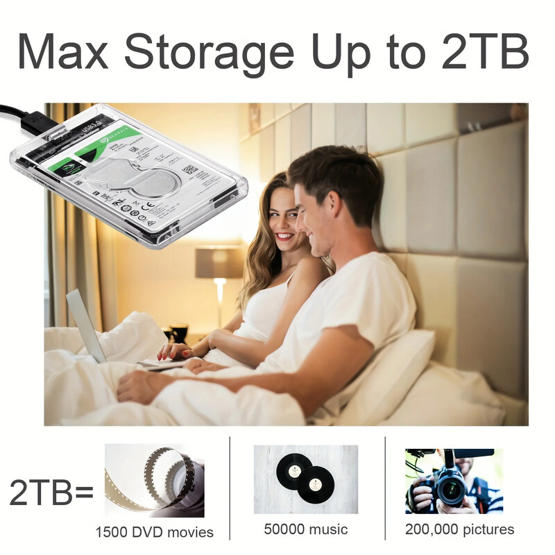 Калъф за външен твърд диск USB3.0 5Gbps 2,5-инчов прозрачен калъф за твърд диск Кутия за твърд диск SATA HDD SSD Калъф за съхранение за лаптоп PC