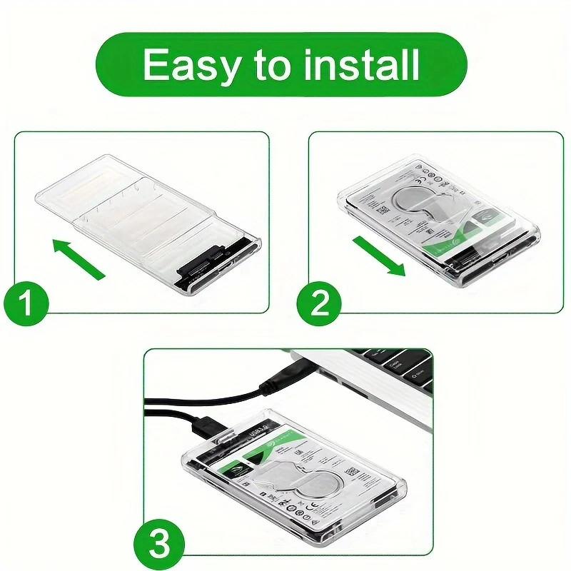 Калъф за външен твърд диск USB3.0 5Gbps 2,5-инчов прозрачен калъф за твърд диск Кутия за твърд диск SATA HDD SSD Калъф за съхранение за лаптоп PC