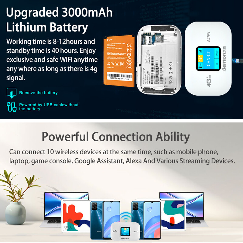 Benton WiFI 4G LTE router hordozható feloldó 4G vezeték nélküli router SIM-kártya nyílással kültéri hotspot 150Mbps zsebes WiFi jelismétlő