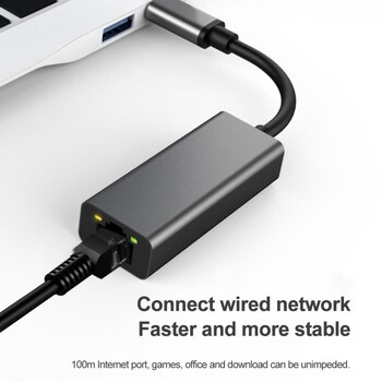 USB C 100/1000Mbps Ethernet адаптер Type-C към RJ45 LAN Стабилна външна мрежова карта за лаптоп PC Мобилни телефони Таблет