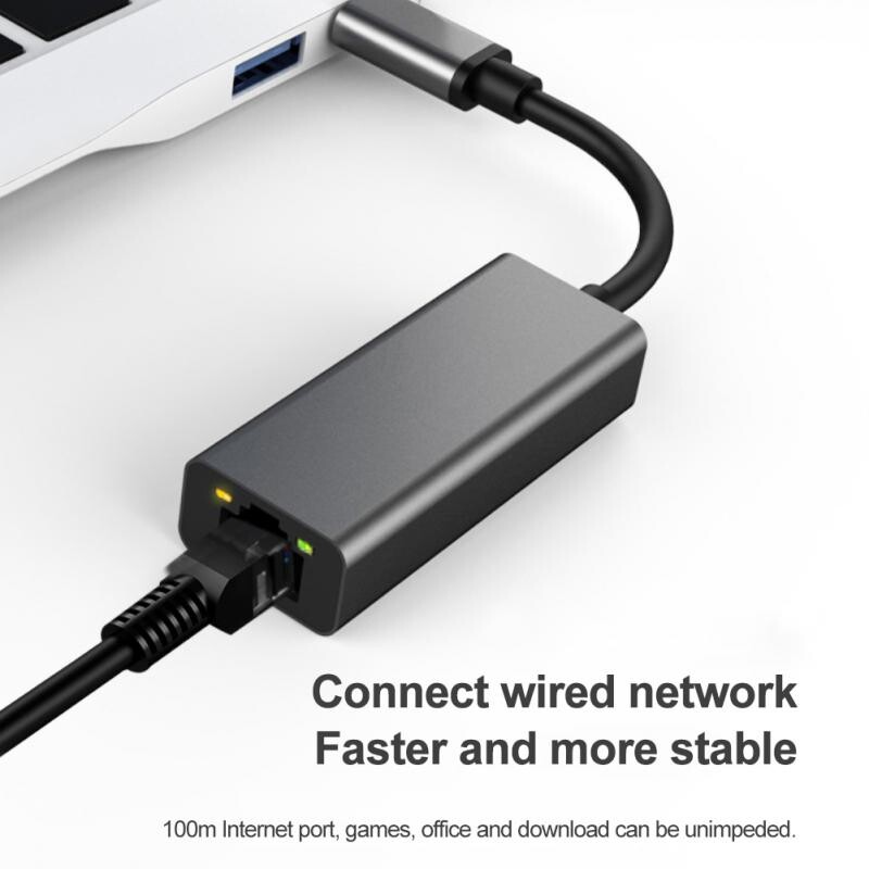 USB C 100/1000 Mbps Etherneti adapter Type-C to RJ45 LAN stabiilne väline võrgukaart sülearvutitele mobiiltelefonidele tahvelarvutitele