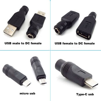 DC женски жак 5,5*2,1 мм към USB 2.0 мъжки mirco тип c щепсел женски жак 5V конектор преобразувател адаптер за лаптоп