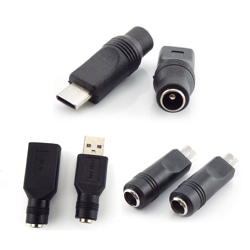 Nuolatinės srovės maitinimo lizdas 5,5 * 2,1 mm Į USB 2.0 Vyriškas mirco tipo c kištukas Female lizdas 5 V jungties keitiklio adapteris nešiojamam kompiuteriui
