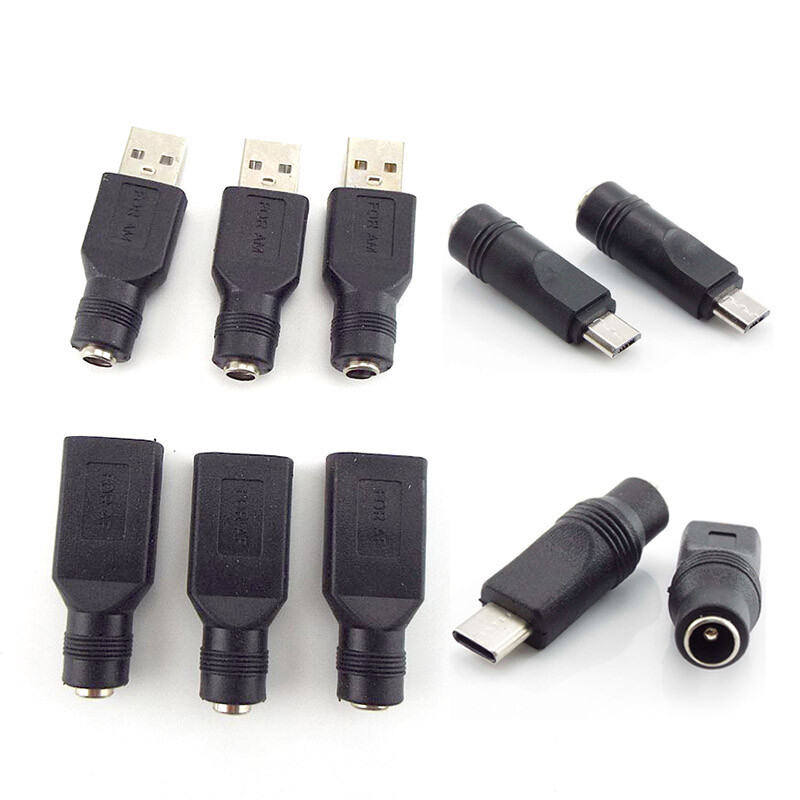 Nuolatinės srovės maitinimo lizdas 5,5 * 2,1 mm Į USB 2.0 Vyriškas mirco tipo c kištukas Female lizdas 5 V jungties keitiklio adapteris nešiojamam kompiuteriui