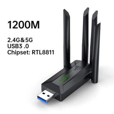 Διπλή ζώνη USB wifi 1200Mbps Προσαρμογέας 2,4GHz 5GHz WiFi με 4 κεραίες PC Mini Computer 600Mbps Δέκτης κάρτας δικτύου
