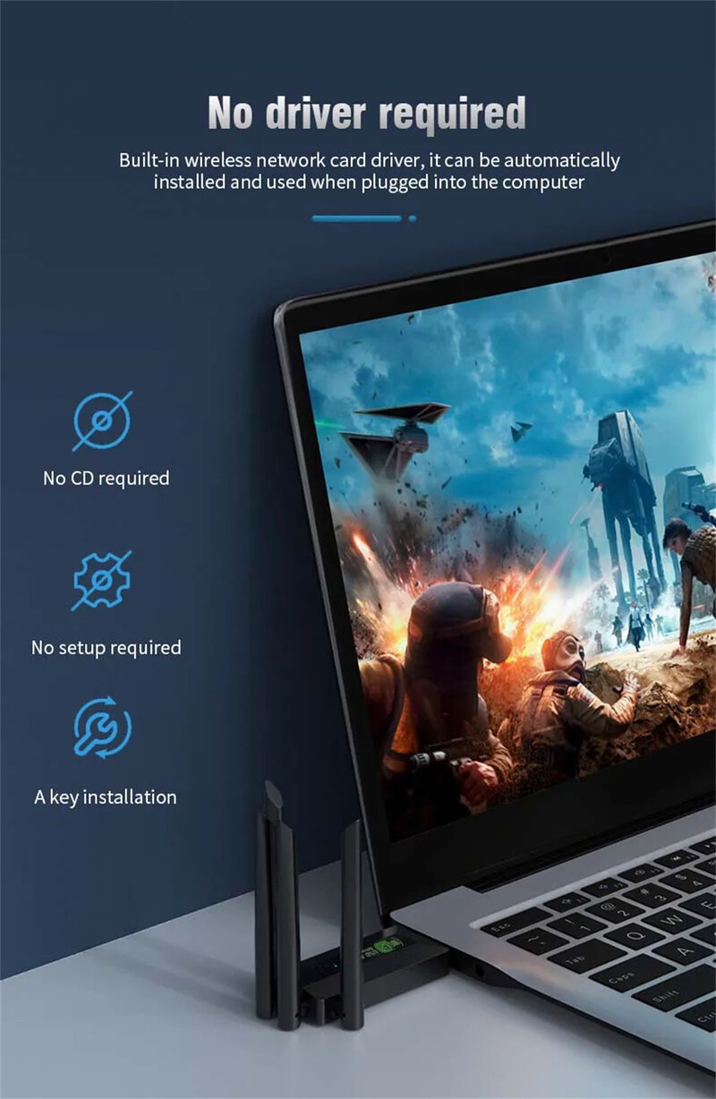 Διπλή ζώνη USB wifi 1200Mbps Προσαρμογέας 2,4GHz 5GHz WiFi με 4 κεραίες PC Mini Computer 600Mbps Δέκτης κάρτας δικτύου