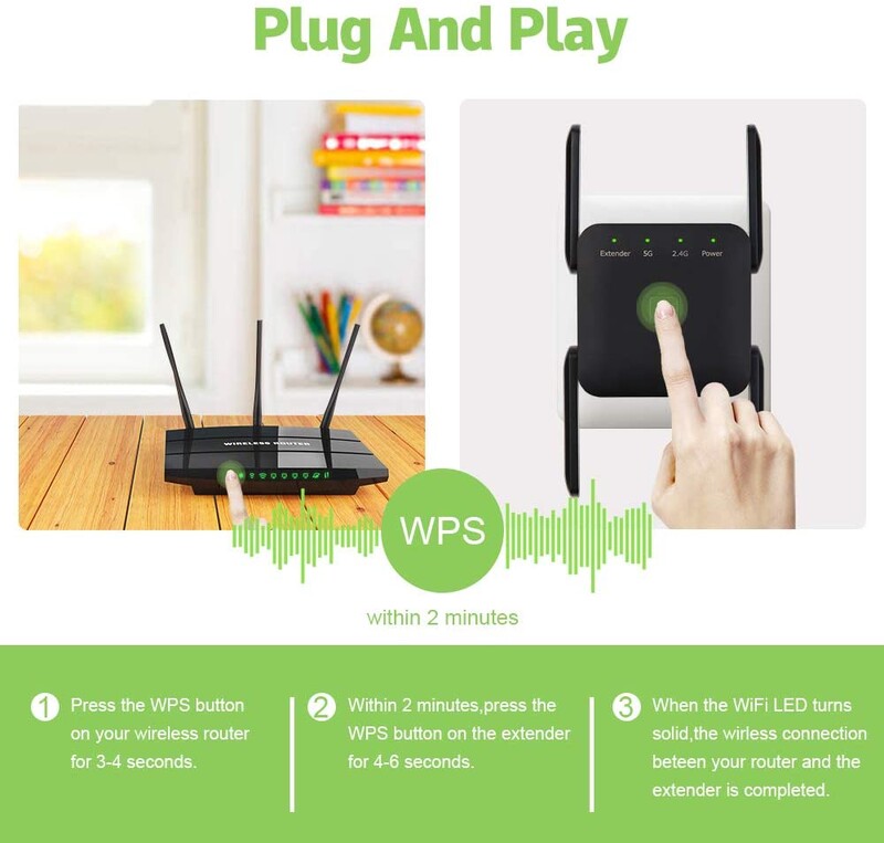 5 Ghz WiFi bővítő nagy hatótávolságú vezeték nélküli WIFI Booster AC1200 adapter 1200Mbps Wi-Fi erősítő 802.11N Wi Fi jelismétlő