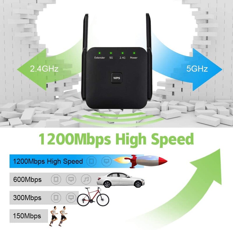 5 Ghz WiFi bővítő nagy hatótávolságú vezeték nélküli WIFI Booster AC1200 adapter 1200Mbps Wi-Fi erősítő 802.11N Wi Fi jelismétlő
