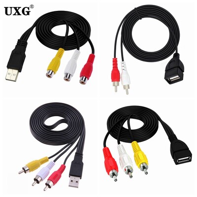 USB мъжки женски щепсел към 3 RCA женски адаптер Аудио конвертор Видео AV кабел USB към 2 RCA кабел за HDTV Телевизор Кабел за кабел