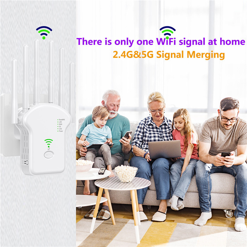 1200Mbps WiFi atkārtotājs divjoslu 2,4G 5G bezvadu pastiprinātājs 300Mbps tīkla diapazona signāla pastiprinātājs mājas biroja Wi-Fi atkārtotājam