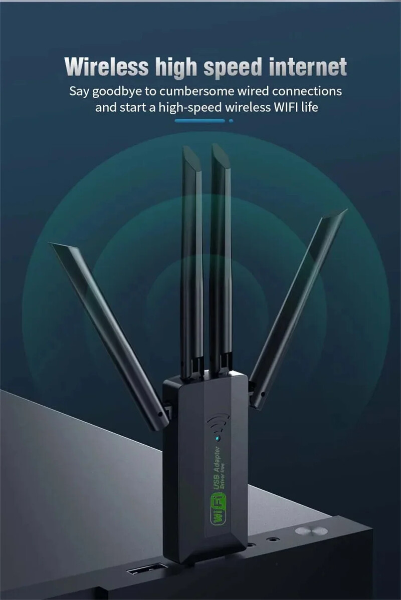 Adaptor WiFi USB cu bandă dublă 1200 Mbps 2,4 GHz 5 GHz WiFi cu 4 antene PC Mini computer 600 Mbps Receptor card de rețea