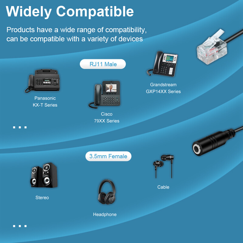 Cablu adaptor audio de 3,5 mm 3,5 mufă mamă la RJ11 masculin pentru căști pentru computer, telefon, căști pentru smartphone, adaptor pentru telefon, convertor