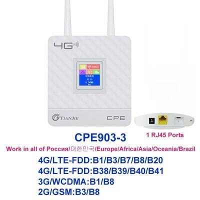 TIANJIE 150Mbps 4G Wifi maršrutizatorius atrakintas SIM kortelės belaidis modemas išorinės antenos viešosios interneto prieigos taško WAN LAN plačiajuosčio ryšio adapteris IP kamerai