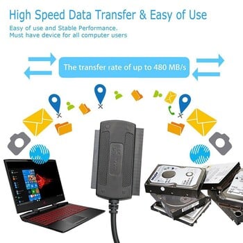 SATA към USB 2 SATA IDE адаптерен кабел PATA IDE към USB конвертор за 2.5 3.5 инчов SSD HDD с променливотоков адаптер Поддържа Windows MAC OS