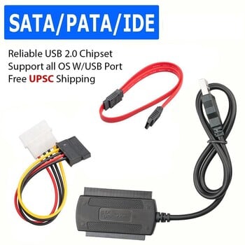 SATA към USB 2 SATA IDE адаптерен кабел PATA IDE към USB конвертор за 2.5 3.5 инчов SSD HDD с променливотоков адаптер Поддържа Windows MAC OS