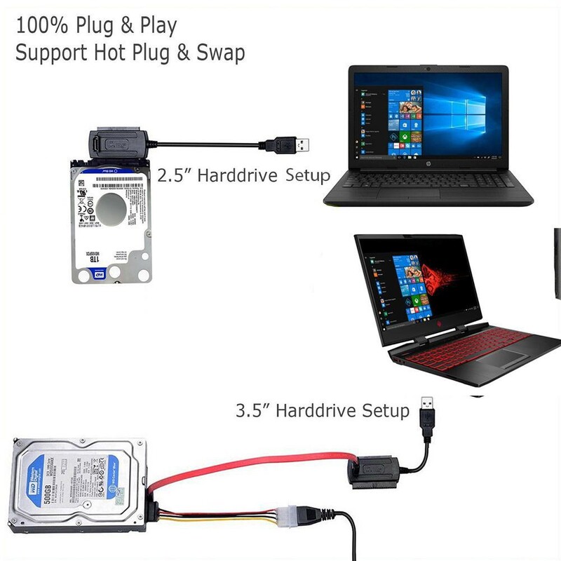 SATA uz USB 2 SATA IDE adaptera kabelis PATA IDE uz USB pārveidotājs 2,5 3,5 collu SSD HDD ar maiņstrāvas adapteri Atbalsts Windows MAC OS