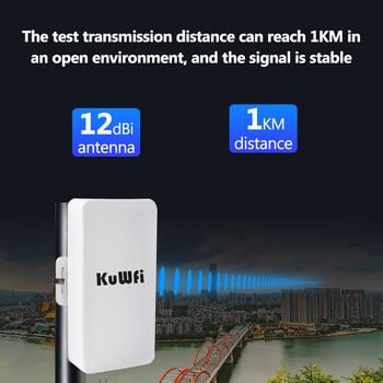 KuWFi 2.4Ghz 300Mbps Външен CPE Bridge Безжичен Wifi рутер AP Repeater Mode Long Range Extender Wireless Bridge PTP PTMP 1KM