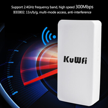 KuWFi 2.4Ghz 300Mbps Външен CPE Bridge Безжичен Wifi рутер AP Repeater Mode Long Range Extender Wireless Bridge PTP PTMP 1KM